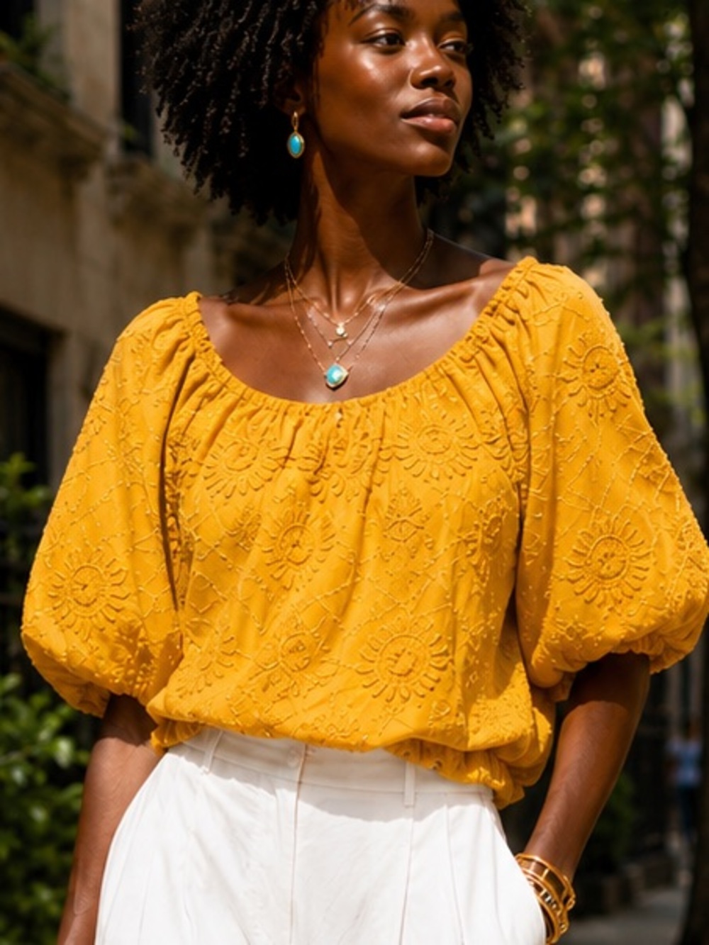 Industry Republic Clothing Embroidered Marigold Yellow Peasant Blouse M floral